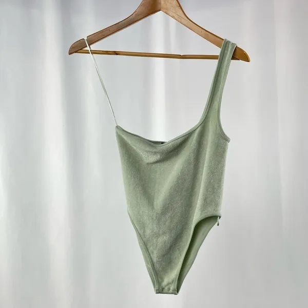 NEW Zara Terrycloth One‎ Shoulder Bodysuit in Mint Green Size Extra Small - Image 2