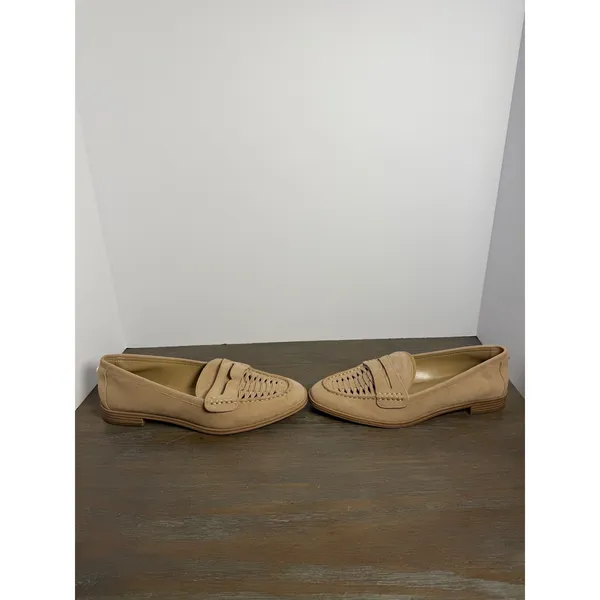 Vince Camuto Caylas Beige Suede Penny Loafers Woven Preppy Size 9‎ NWOB - Image 2