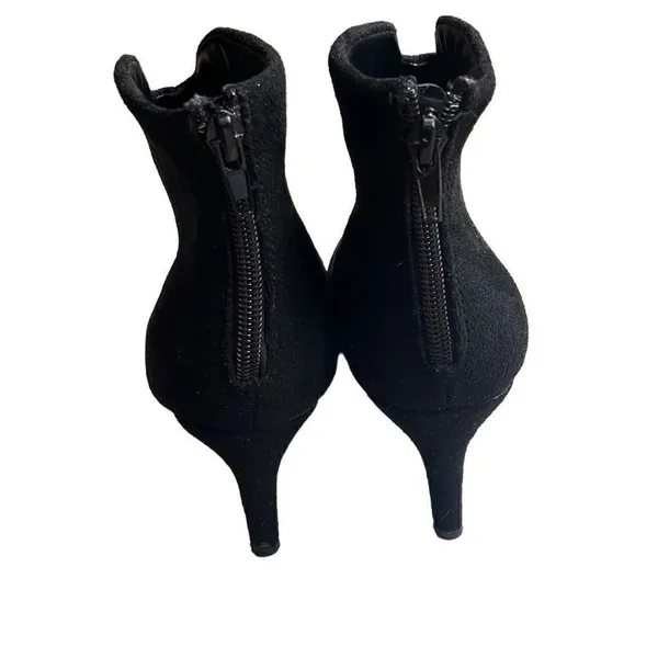 Halston Cairo‎ Womens 6.5 Ankle Booties Boots Black Suede Stiletto Heel Back Zip - Image 3