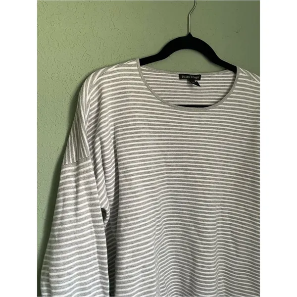 Eileen Fisher Cotton Silk Striped Sweater Silver Light Gray White Size SP - Image 3