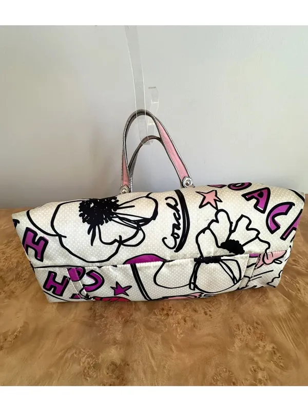 Coach Poppy Pedal Print Glam Rocker Shoulder Bag Pink Cream Metallic Trim - Image 8