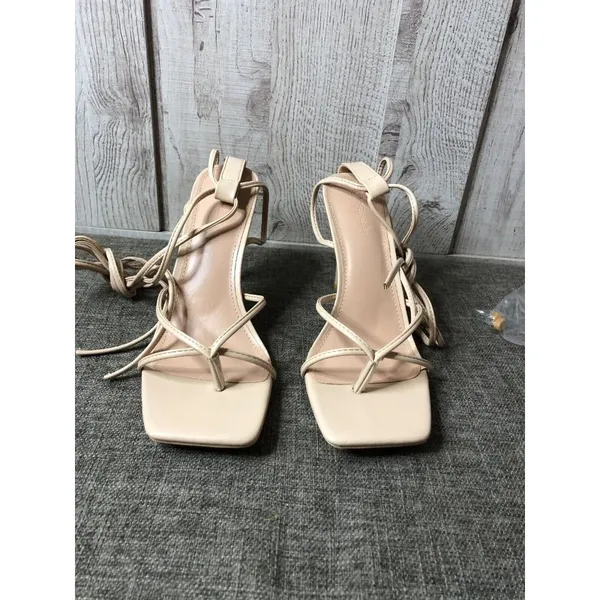 Womens Pie Pie Buy Beige Lace Up Ankle Strappy High Heels Sandals Shoes Size 8.5 - Image 5
