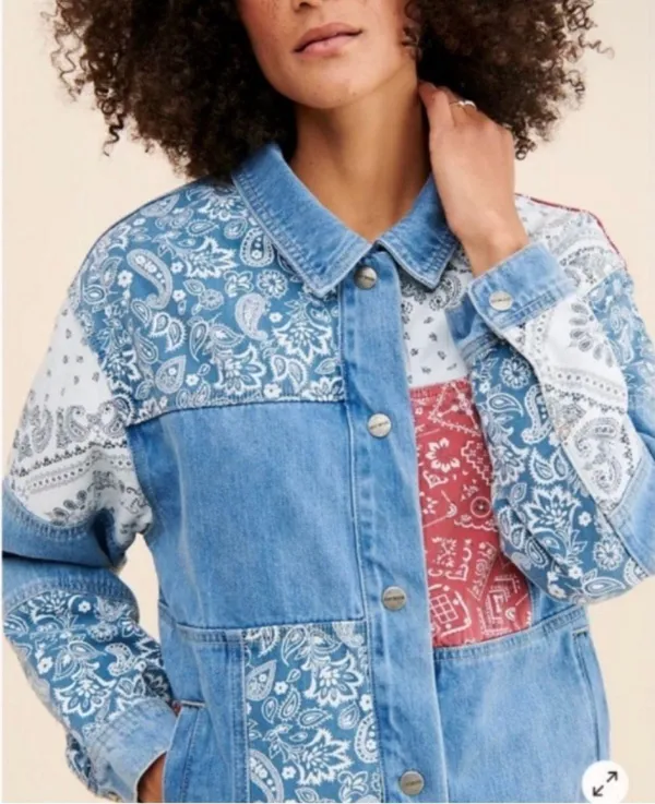 Driftwood Faria Patchwork Denim Trucker Jacket - Image 3
