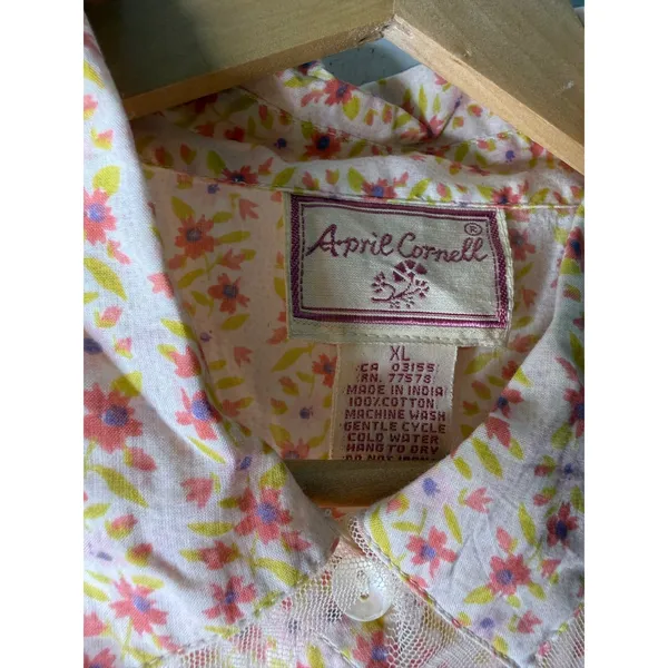 Vintage april Cornell orange floral cotton collar‎ 3/4 sleeve button down XL - Image 3