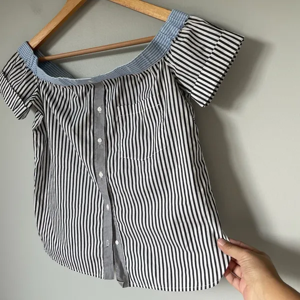 Bailey 44 False Start Short-Sleeve Off-the-Shoulder Shirt Blue Stripes Size 0 - Image 5
