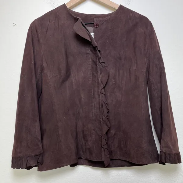 VTG 90s Women Goat Suede Leather Jacket Equestrian‎ Chocolate Brown Western Boho - Image 4