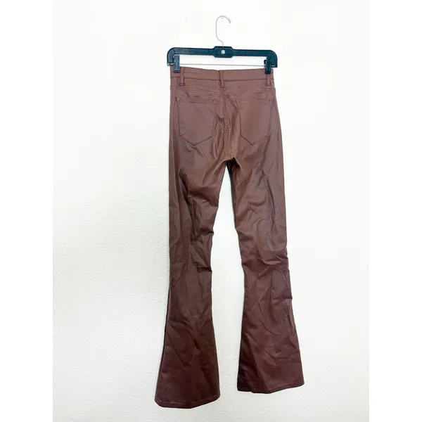 Edikted Luna Faux Leather Mid Rise Flared Jeans Size Medium Brown Chic - Image 13