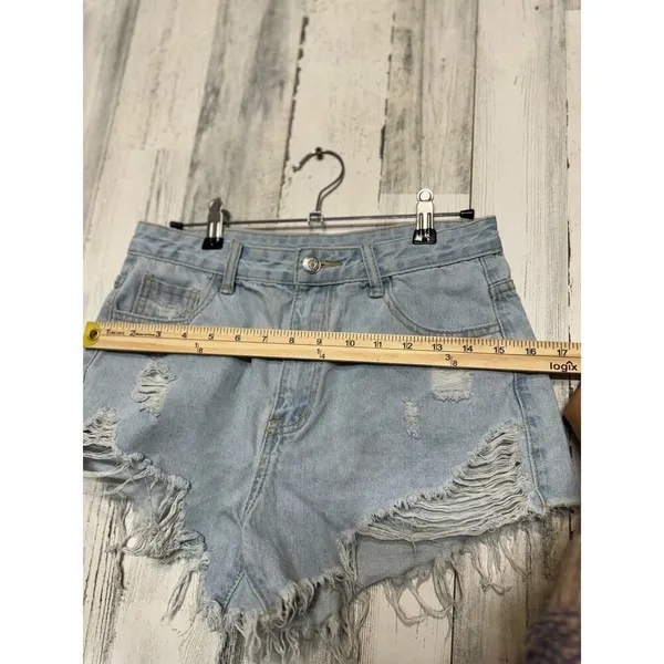SheIn Women’s Distressed Denim Shorts Size Small Light Wash High Rise Frayed Hem - Image 7