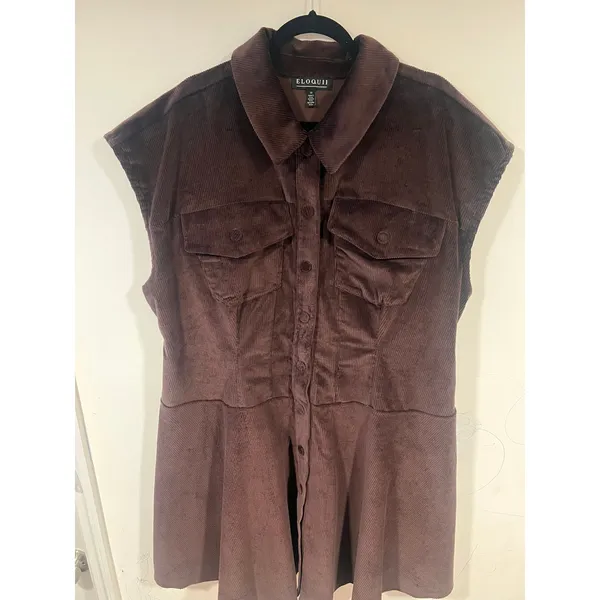 ELOQUII Women's Plus Size Corduroy Mini Dress in brown size 22 - Image 3