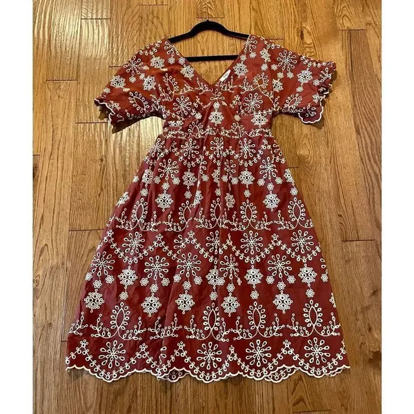 BB Dakota Steve Madden rust eyelet midi dress m - Image 8