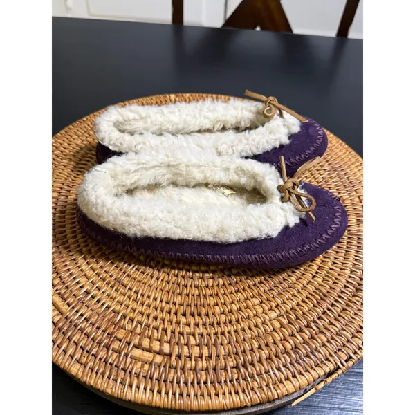 Lauren Ralph Lauren Purple Moccasin Slippers Faux Fur Lined House‎ Shoes Medium - Image 3
