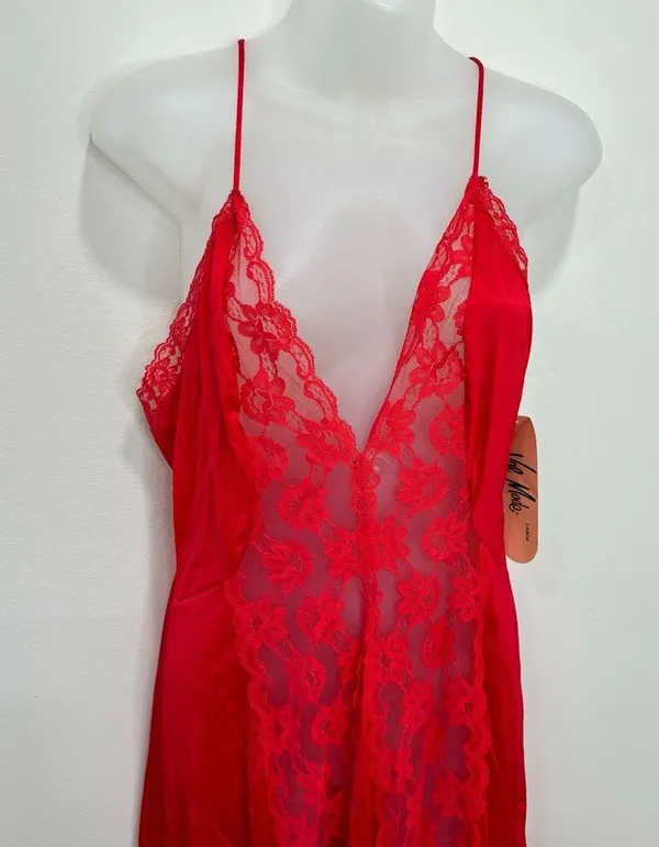 Val Mode True Vintage Sheer Lace Panel lingerie slip dress night gown NWT Large - Image 2