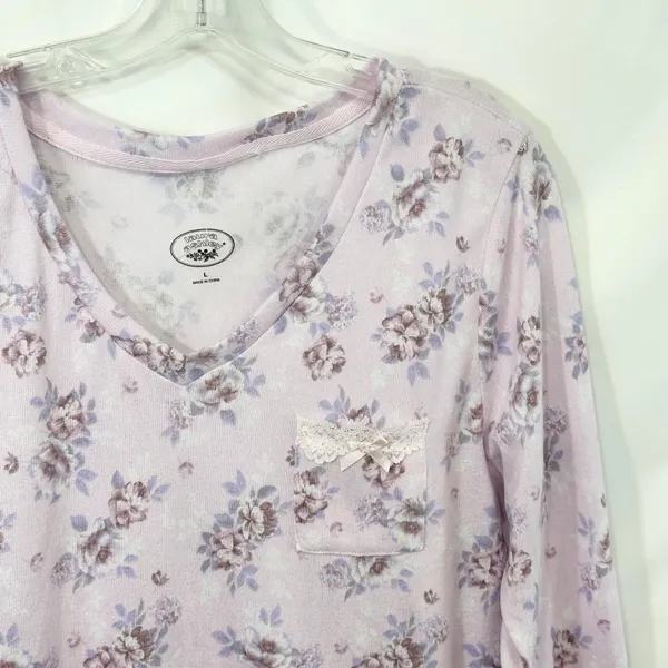 Laura Ashley Large Pajama Set Pink Floral Lettuce Hem Soft Girl Cottagecore 559 - Image 6