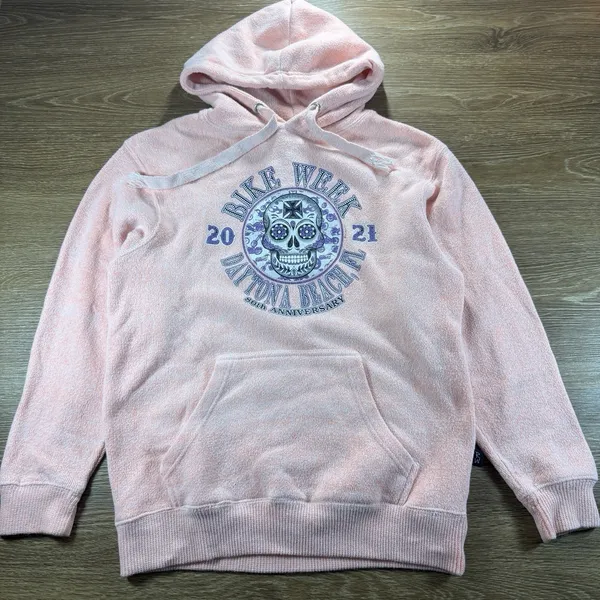 Bike Week Daytona Beach Hoodie Women's Small Pink Skull Graphic Pullover Cozy - Image 2