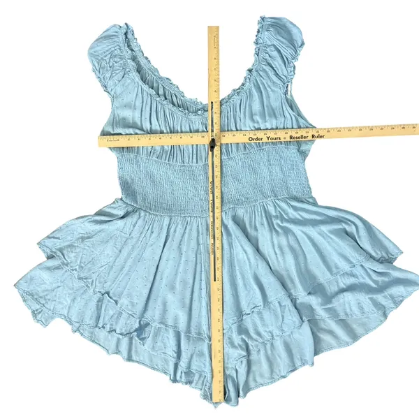 Princess Polly Light Blue Love Galore Smocked Ruffle Shorts Romper size 20 - Image 5