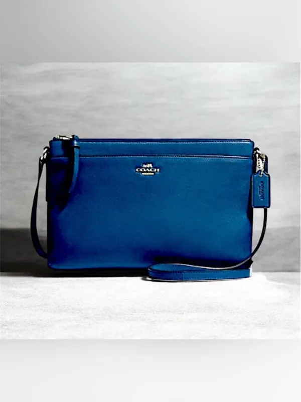Coach East West Swingpack Crossbody Bag Blue Leather 52638 Beautiful In and Out - Image 11