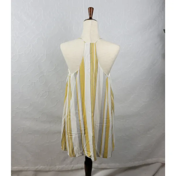 Cage Womens Slip Dress L Yellow Striped Babydoll Racerback Spaghetti Strap Mini - Image 2