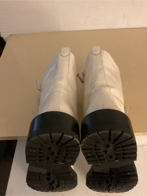 Vince Camuto women White Leather Buckle Strap Combat Boots US 7 - Image 9