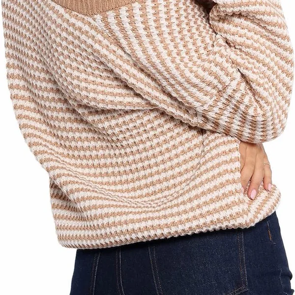 Petal & Pup Becca Crewneck Waffle Stitch Stripe Knit Sweater - Image 3