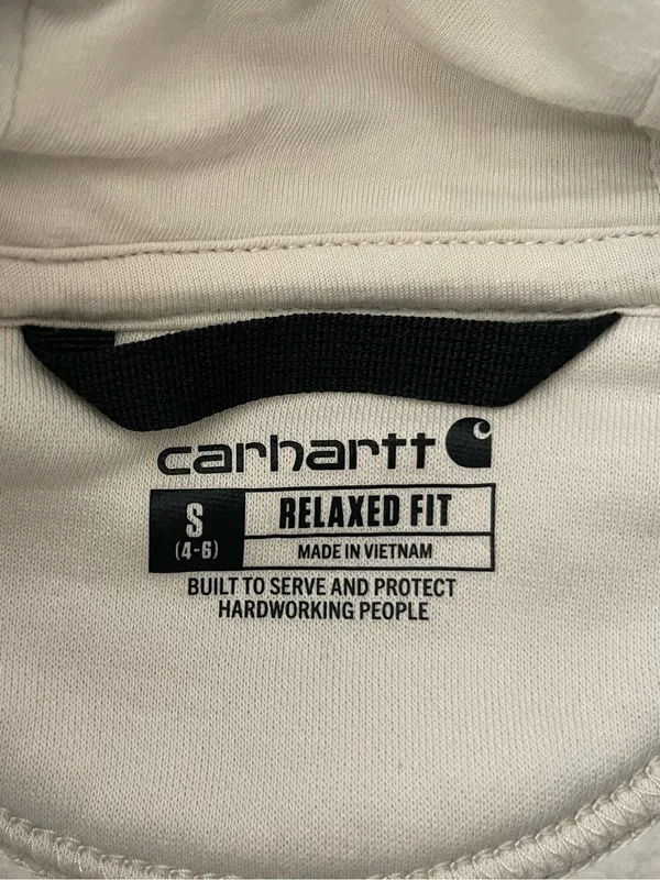Women’s Carhartt Clarksburg Graphic Sleeve Pullover Hoodie Cream Size S 4-6 - Image 5