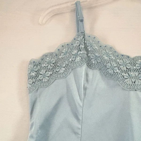 Petite Sophisticate Women’s blue Lace Sequined Satin Beaded Cami Vintage‎ Large - Image 5