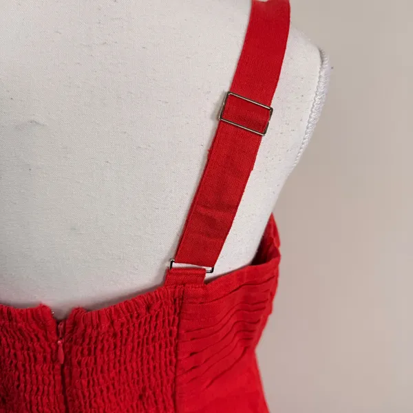 Abercrombie Fitch Red Linen Mini Dress Tiered Pleated Bodice Size Large - Image 6