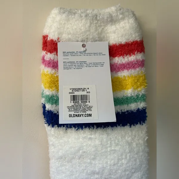 Old Navy Women’s Cozy Socks White Rainbow Stripe Plush Socks One Size NWT - Image 3