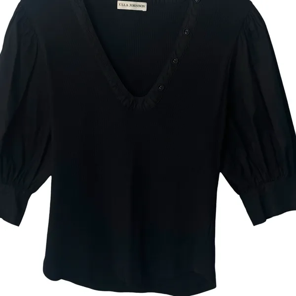 Ulla Johnson Pia Top Black Ribbed Poplin Puff Sleeve Capsule Minimalist Luxury L - Image 6