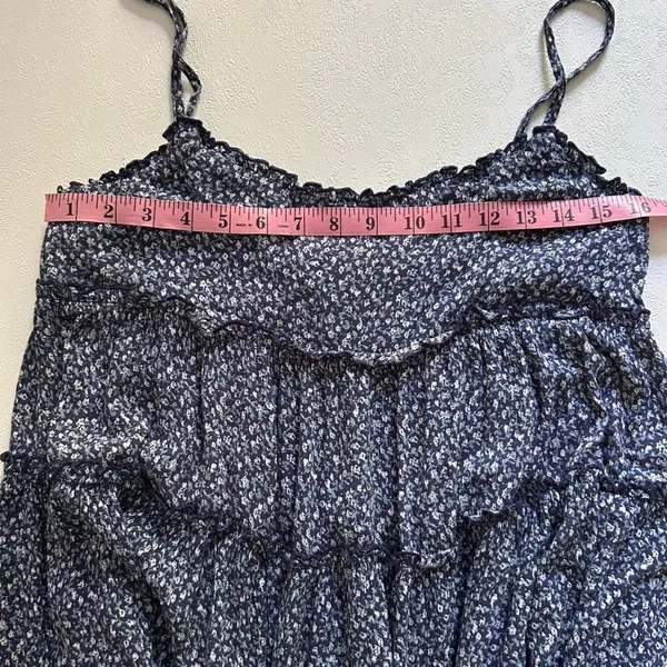 Lulus Floral Tiered Mini Dress Women’s Size M Navy Blue Ruffle Strappy - Image 6