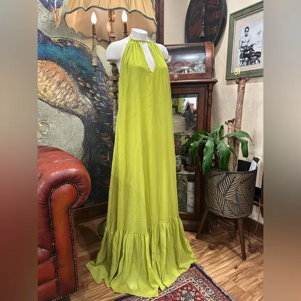 Love & Lemonade Lime Green Halter Maxi Dress Large - Image 7