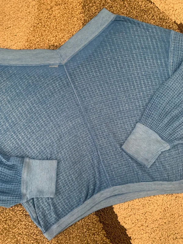 Free People Size XS, Blue Waffle Sweater Top - Image 7