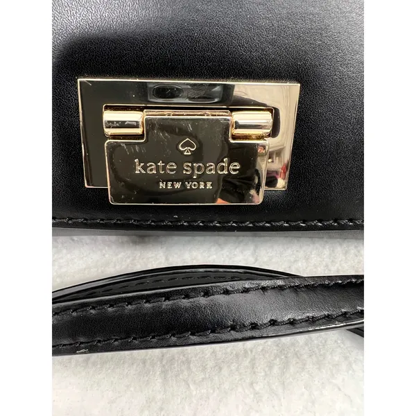 Kate Spade Black Crossbody Bag 100% Cow Leather‎ Gold Lock - Image 8