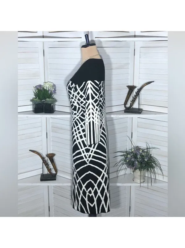 Y2K Black White Sweater Dress Avant Garde 3/4 sleeves artsy whimsi futuristic M - Image 6