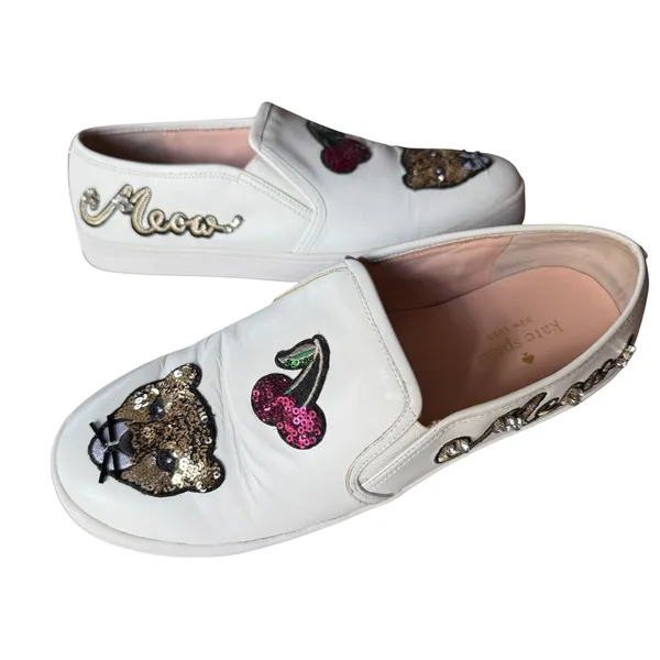 Kate Spade New York Lizbeth Slip-On Sneakers Sequin Cat Meow Lips Cherries sz 9 - Image 11
