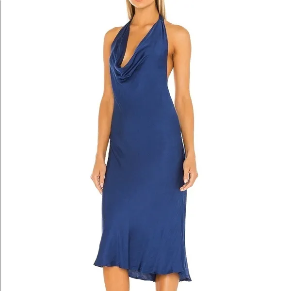 NWT Young Fabulous & Broke Rebel Satin Halter Dress in Jewel Blue‎ Size Medium - Image 9