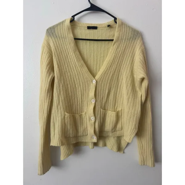 ATM S Cashmere Deep-V Cardigan in Light Yellow - Image 2