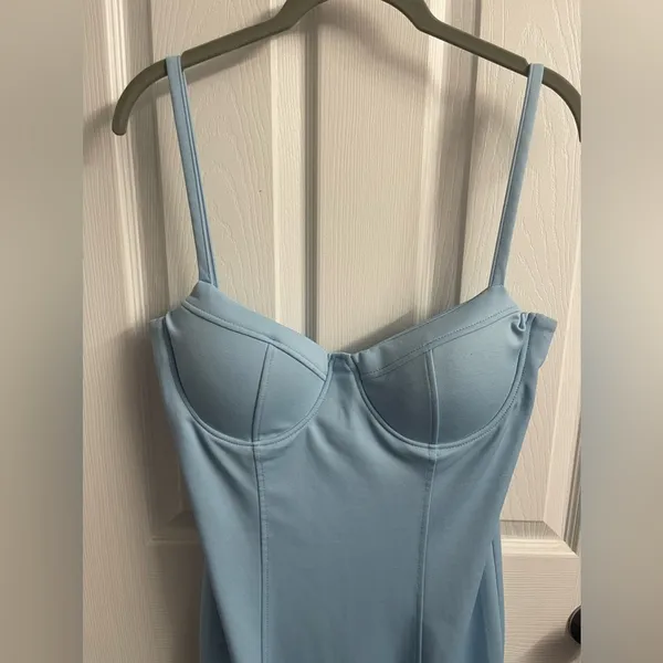 💋NASTY GAL COLLECTION Sky Blue Spaghetti Strap Bandage Sheath Padded Dress - Image 3