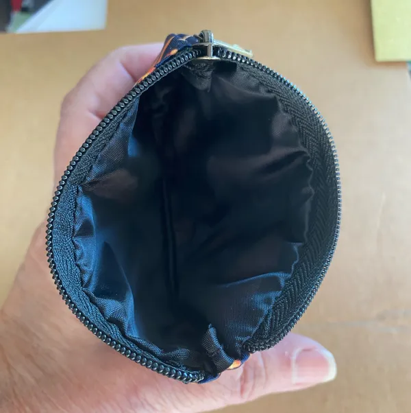 Goanna Art hand made coin pouch, top zip, blue, celestial design, sun, and moon - Image 2