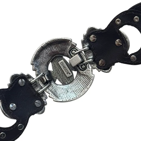 Chico's Genuine Leather Belt Silver And Gold Ornate Buckle Rodeo‎ Boho Luxury - Image 7