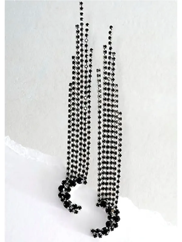 Free People You Make Me Feel Like Dancing Dangles Moon Earrings Silver Onyx NWT - Image 2