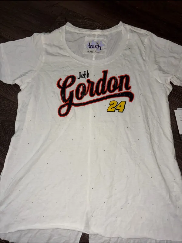 Jeff Gordon 24 White Graphic Tee - Women’s Short Sleeve bling with diamonds Lg - Image 3