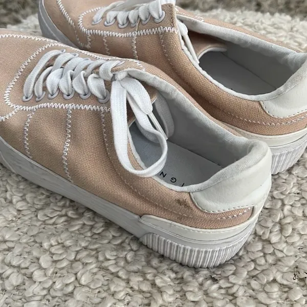 Asos Design Women's‎ Lace Up Embroidered Platform Canvas Sneaker Shoes Pale Pink - Image 7