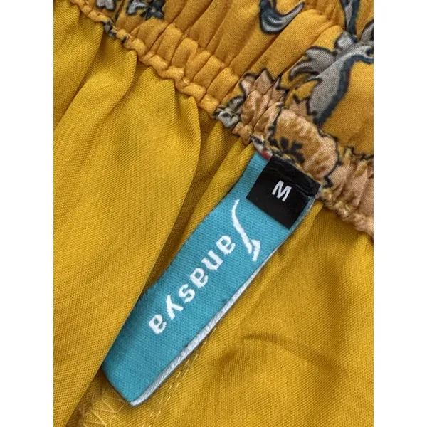 Janasya Yellow Floral Sharara Pants Women Size M Wide Leg Flared Palazzo Boho - Image 13