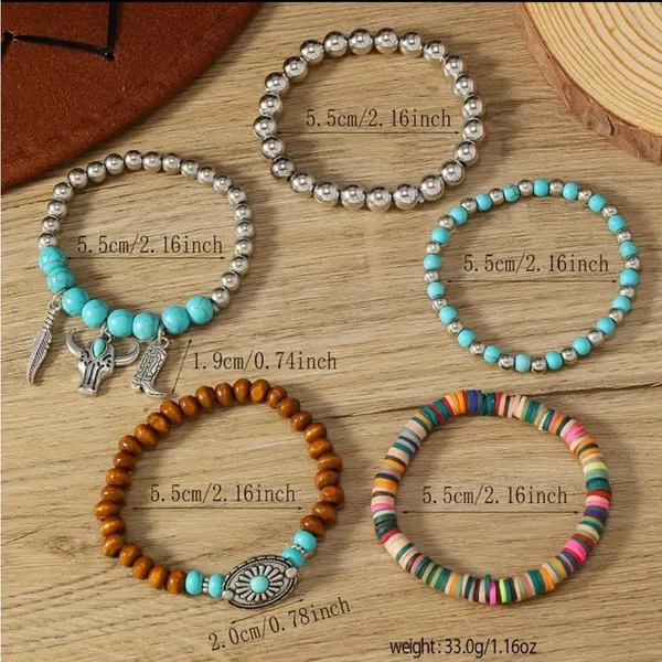 Western Style Lovely Vibrant Turquoise Stone Beaded Stretch‎ Bracelet Elegant - Image 6