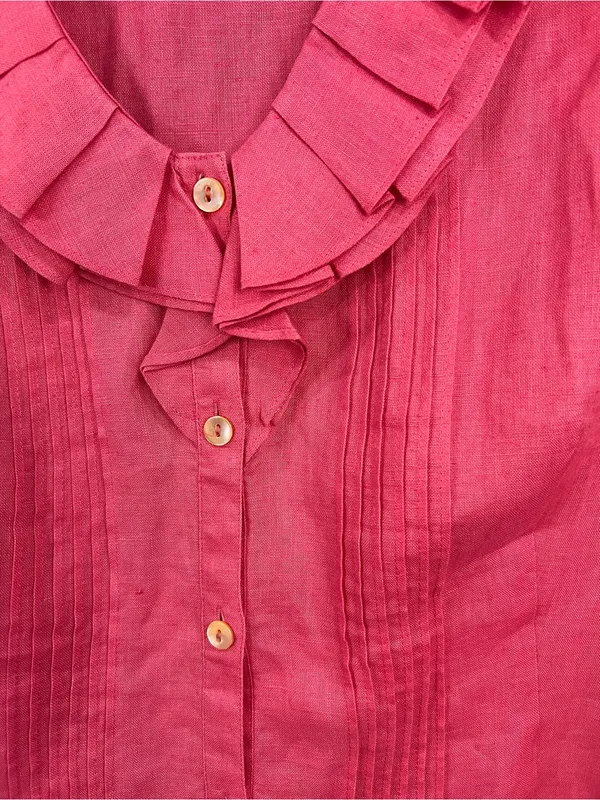 Lafayette 148 100% Linen Pink Ruffled Collar Button-Front Blouse size 14 - Image 3