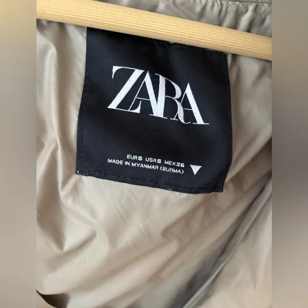 ZARA light brown olive puffer coat size SMALL with hood - Image 5