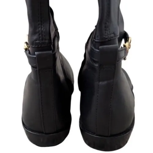 Sam Edelman Clive Black Leather Square Toe Knee High Boots Gold Hardware 7M - Image 7
