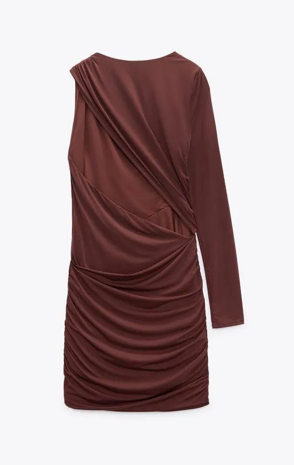 ZARA NWT brown CUT OUT ASYMMETRICAL DRESS - Image 3