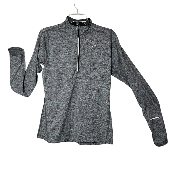Nike Dri-FIT Pullover Women's Med Gray 1/4 Zip Running Top Thumbholes Athletic - Image 9