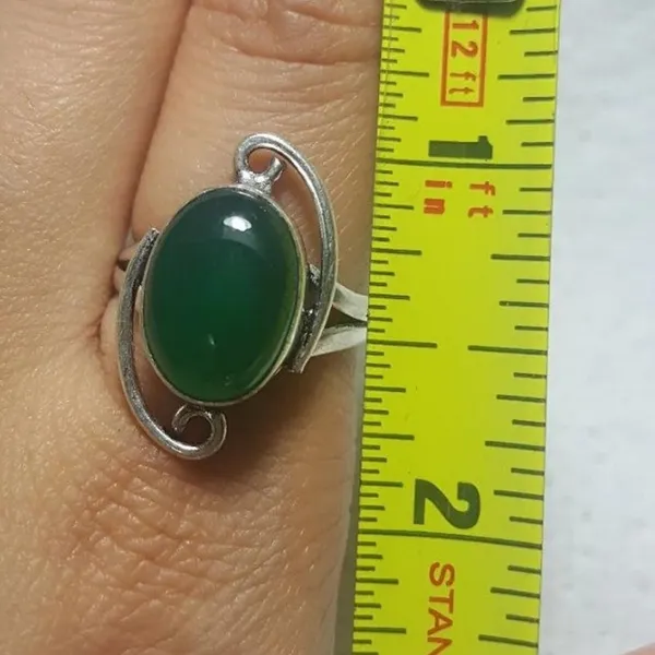 Natural Green Onyx 925 Silver Gemstone Ring Size 7.5 - Image 3